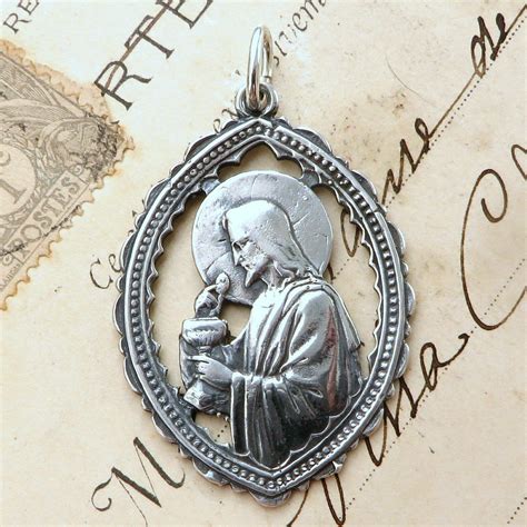 Jesus With The Eucharist Medal Sterling Silver Antique Replica