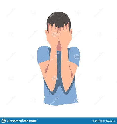 Embarrassed Man Covering His Face With Hands Regretful Person With Clasped Hands Cartoon Style
