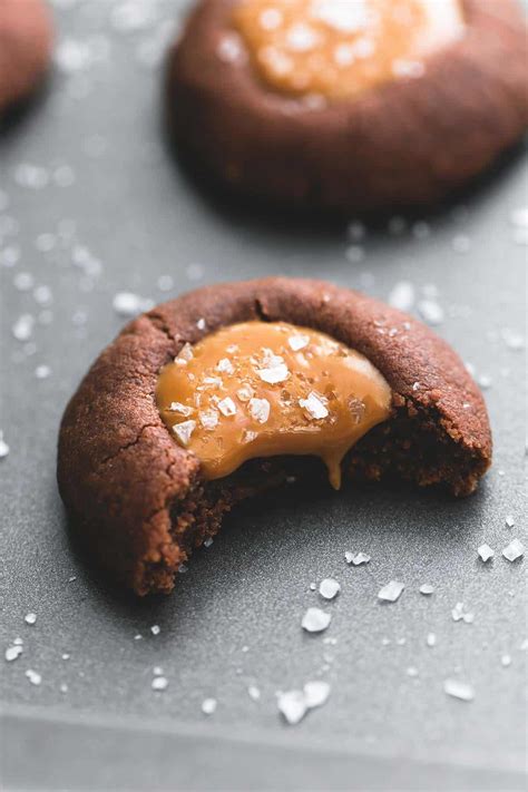 Salted Caramel Chocolate Thumbprint Cookies Creme De La Crumb