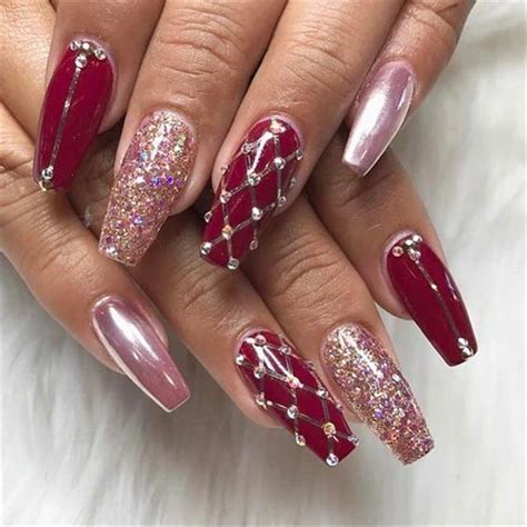 35 Red Glitter Coffin Nails For Winter Makeup Inspiration Coffin