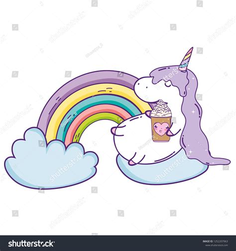 Cute Unicorn Clouds Rainbow Kawaii Stock Vector Royalty Free 1252207963
