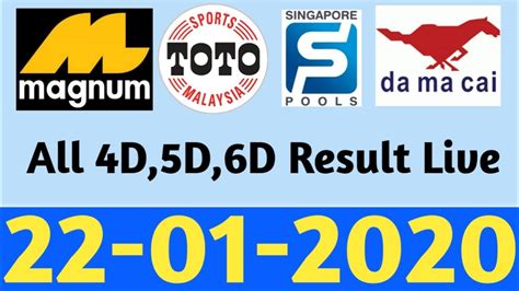 Live broadcast 4d result for magnum 4d, sports toto, pan malaysia pool,cashsweep,sabah 88,stc 4d (s:do2) with every effort made to ensure the accuracy of the 4d results published on this website, we do not warrant its accuracy for several reasons including time delays incurred in completing necessary updates. Magnum Toto Damacai Today 4D Results 22-01-2020 | 4d ...