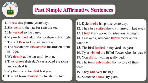 Sentences Example In Past Simple Tense Englishtivi