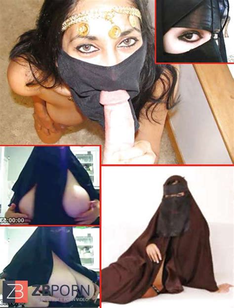 Eine muslimische Frau in einer Burka gibt einem weißen Europäer einen