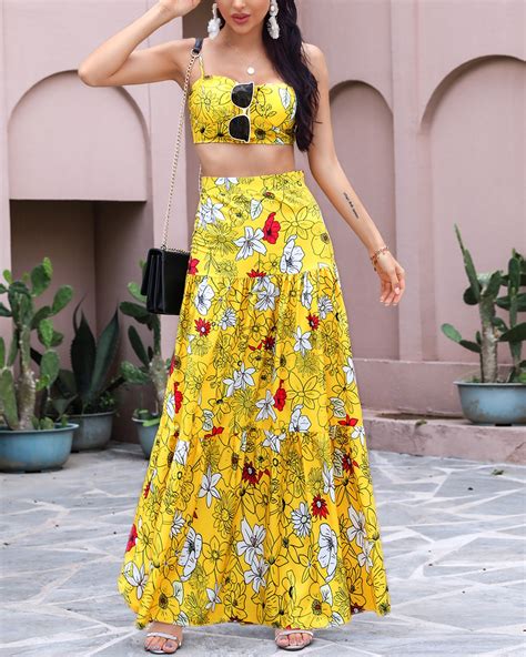 floral print crop top and maxi skirt set online discover hottest trend fashion at