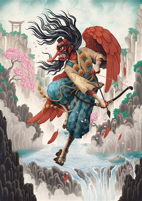 Download Mysterious Tengu Standing In The Magical Forest Wallpaper Wallpapers Com