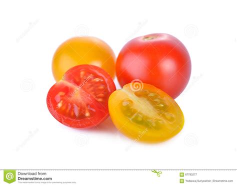 Fresh Red And Yellow Cherry Tomato On White Background Stock Image
