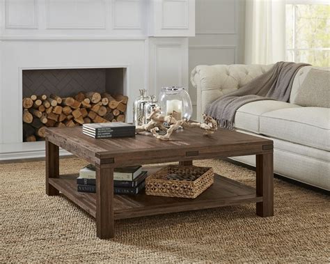 Distressed Rustic Modern Natural Solid Acacia Wood Square Coffee Table