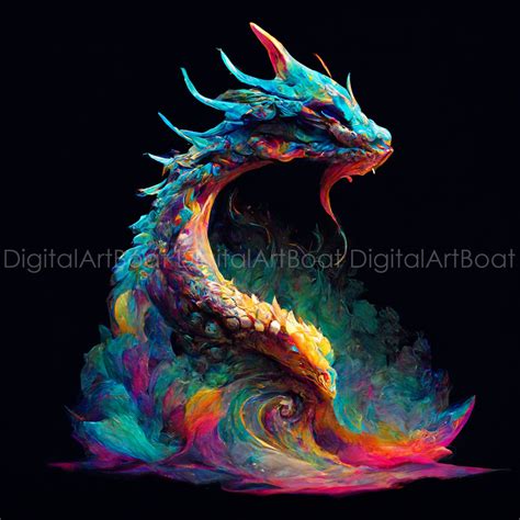 Rainbow Dragon On Black Background 4 Digital Download Etsy