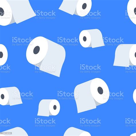 Vector Seamless Pattern Toilet Paper Rolls On Bright Blue Background