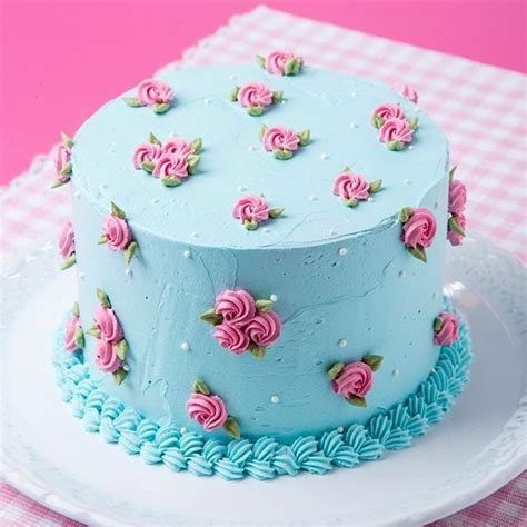 Pink And Blue Buttercream Rosette Cake Cake Decorating Pinterest
