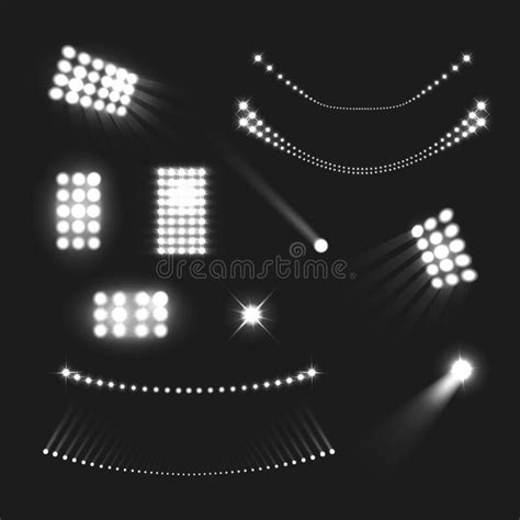 Stadium Lights Realistic Black White Set Isolated Stock Vector