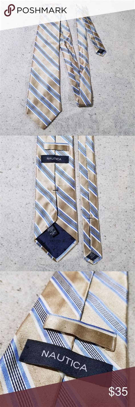 Nautica Striped Bronze Blue Silk Neck Tie Silk Necktie Nautica