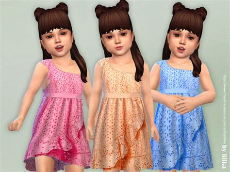 The Sims Resource One Shoulder Dress For Toddler By Lillka • Sims 4