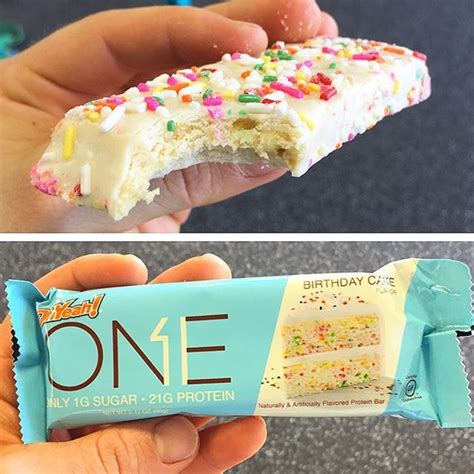 This vanilla cake will work with the following cake pan sizes: @ohyeahnutr Birthday Cake One Bar! Finally got my hands on ...
