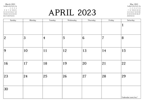 April Calendar Printable 2023 Free 2024 Calendar Printable