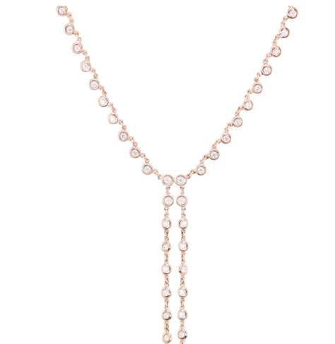 14kt Gold Two Row Full Diamond Bezel Lariat Necklace Rose Gold In