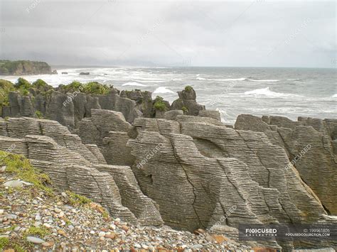 New Zealand West Coast Punakaiki View Of The Pancake Rocks And The