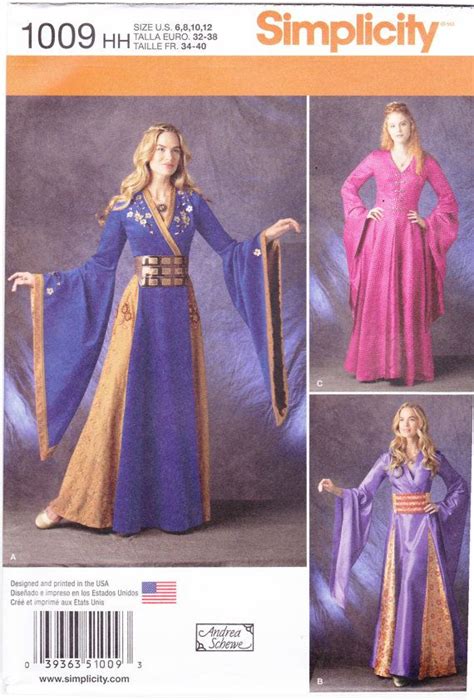 Simplicity Sewing Pattern 1009 Misses Fantasy Costume New Uncut Gown Sewing Pattern Costume