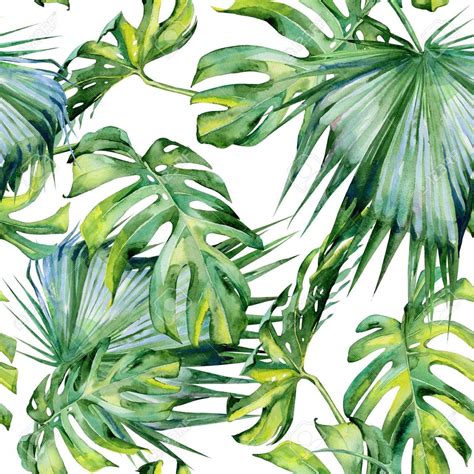 Seamless Watercolor Illustration Of Tropical Leaves Dense Jungle Hand