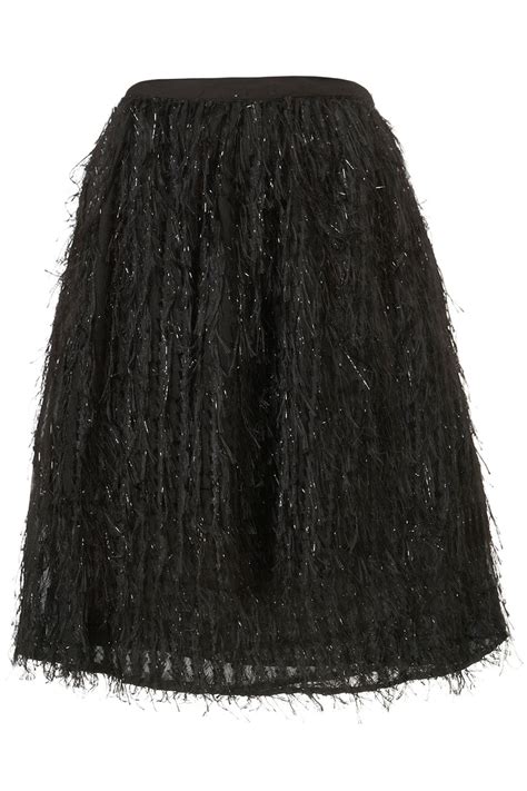 Lyst Topshop Black Sparkle Fringe Skirt In Black