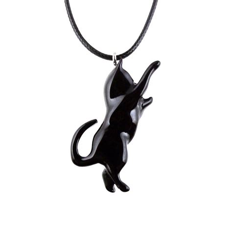 Hand Carved Black Cat Pendant Wooden Kitten Necklace For Men Etsy