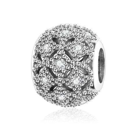 2018 Spring Newest 925 Sterling Silver Pave Cz Round Charms Fits
