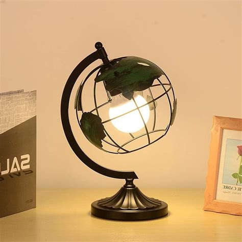 Metallic Iron Globe Green Desk Lamp Stainless Steel Arc And Baseearth