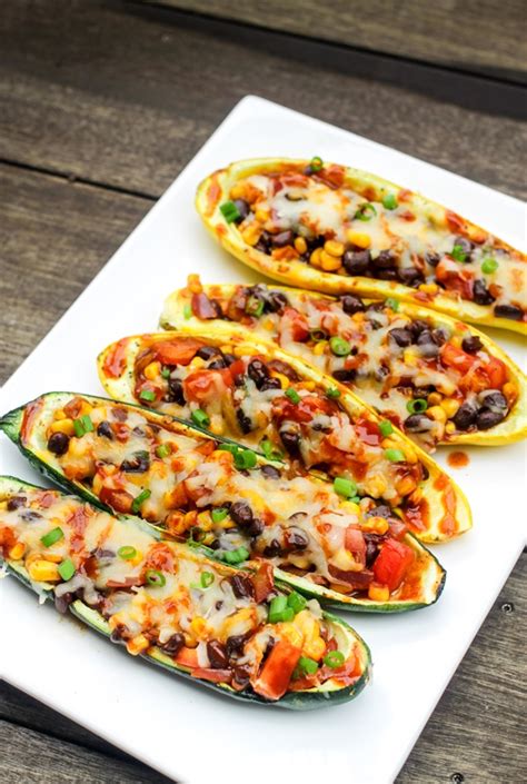 Place the zucchini boats in a 9 x 13 baking dish and add a cup of water. Southwestern Stuffed Zucchini Boats • Domestic Superhero