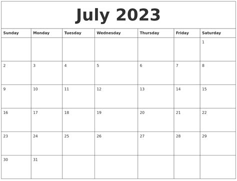 July 2023 Printable Calenders