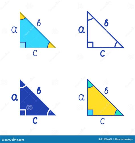 Right Triangle Icon Set In Flat And Line Style Stock Vector