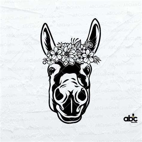 Donkey With Flowers On Head Svg File Donkey Cut File Animal Face Svg