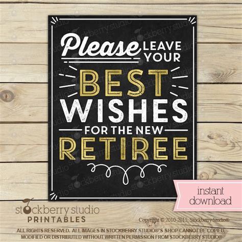 Retirement Best Wishes Printable Instant Download Retirement Party