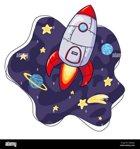 Rocket In Space Cartoon Illustration Cartoon Rocket Illustration Hand