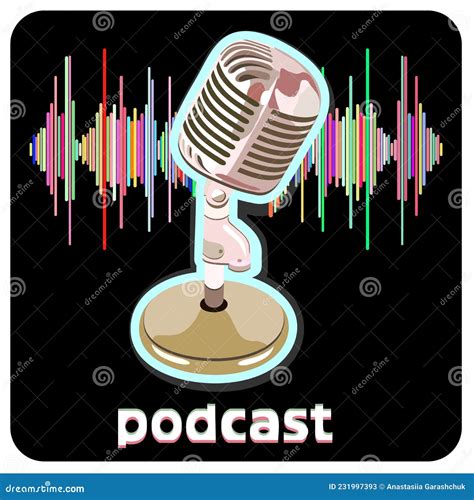 Vector Illustration Of Microphone For Podcast With Sound Waves And