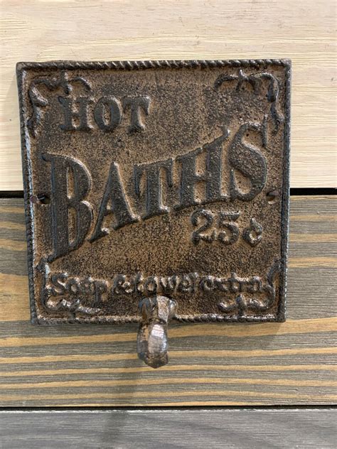 cast iron hot baths 25 cents wall towel hook plaque wall etsy