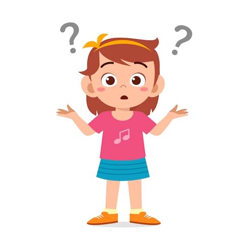 Cute Little Kid Girl Confused With Question Mark Premium Vector