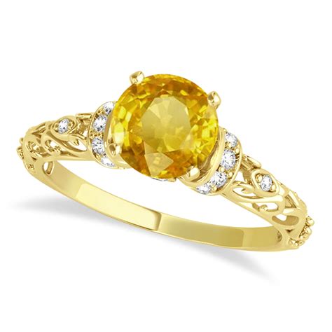 Yellow Sapphire Diamond Antique Engagement Ring 18k Yellow Gold 112ct