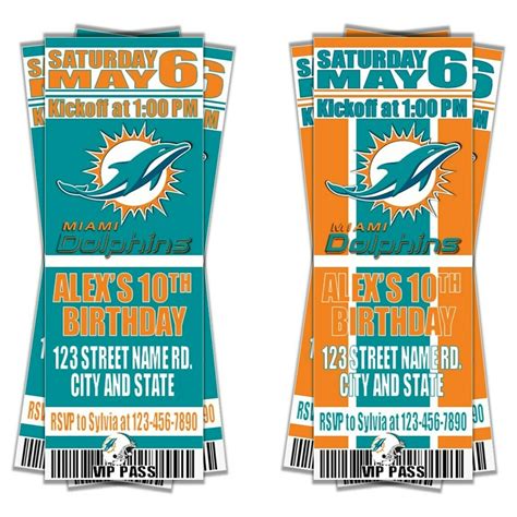 Miami Dolphins Nfl Football Ticket Style Invitation