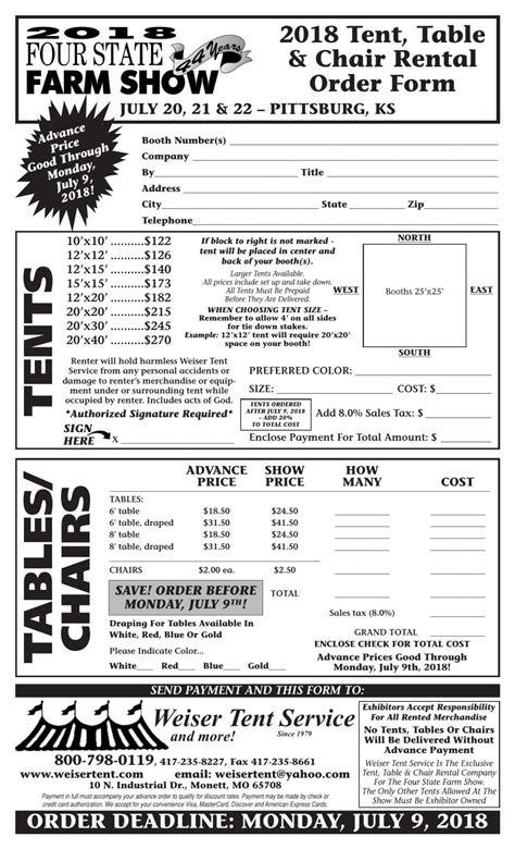Average costs and comments from costhelper's team of professional journalists and community of users. Tent, Table and Chair Order Form | | farmtalknewspaper.com