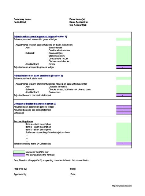 Free Bank Reconciliation Template Printable Templates