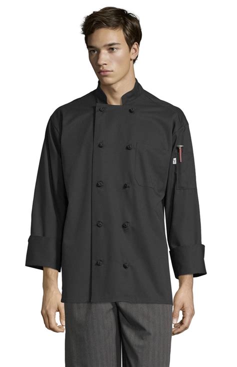 Classic Black Chef Coat W 10 Knot Buttons Ch0403 01