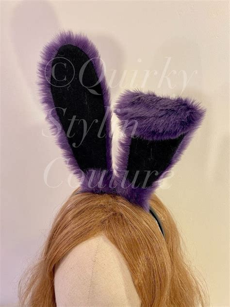 Purple And Black Bunny Rabbit Ears And Tail Set Posable Cosplay Etsy
