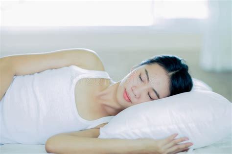 Asian Girl Sleeps On The White Bed Stock Image Image Of Thai Bedtime