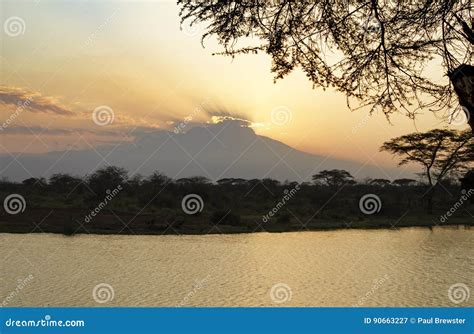 Mount Kilimanjaro Silhouette At Sunset Stock Image Image Of Lake
