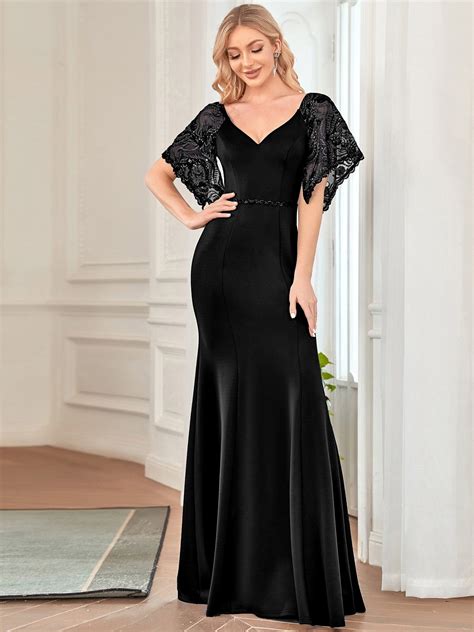 Fishtail Evening Dresses Bodycon V Neck Gown With Sleeves Ever