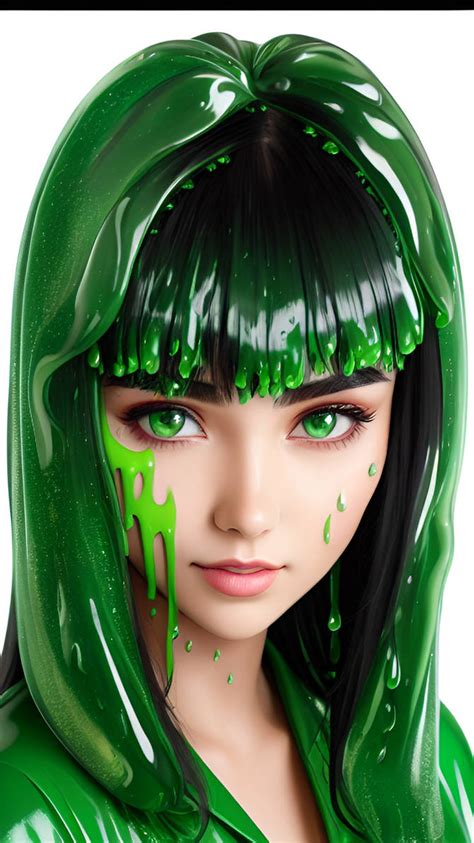 black haired woman with bangs green slimed wp by theslimer on deviantart