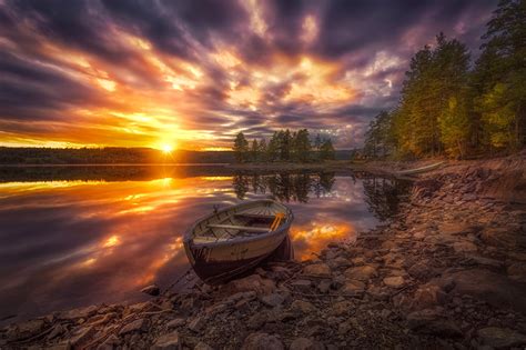 Fotos Von Norwegen Ringerike Natur See Himmel Morgendämmerung Und