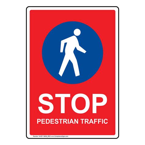 Portrait Stop Pedestrian Traffic Sign With Symbol Nhep 19658red