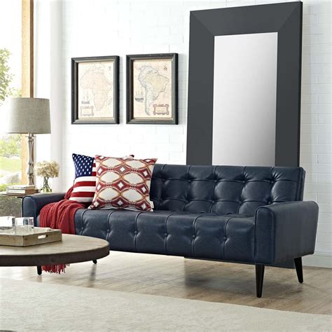 Modway Delve Faux Leather Sofa In Blue 889654095842 Ebay